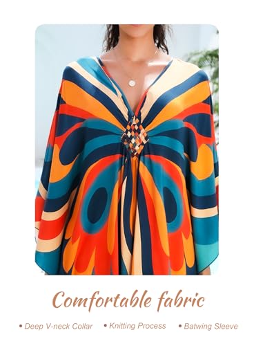 Image of Yanziliu Kaftan Dress for Women,Plus Size Hawaiian Batwing Sleeve Beach Cover Up Summer Swimsuit Dresses