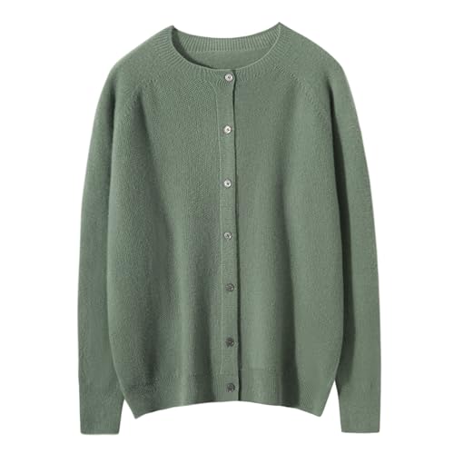 Image of Women's 100% Merino Wool Crew Neck Cardigan Lightweight Sweaters | Long Sleeve, Open Front, Button Down, Soft Knitted Coat, Casual, Breathable Tops, Business Outerwear, Cashmere Alternative