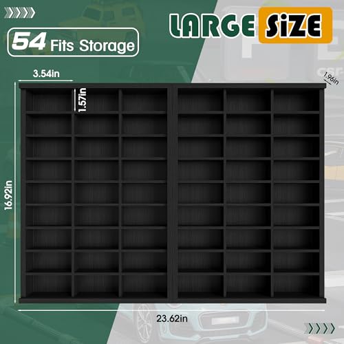 Image of Model Car Display Case 24 x 17 in, Holds 54 Fits 1 /64 Scale Toy car Storage Organizer,Wall-Mounted Toy Shelf Display Storage, Collapsible Wooden Box with 2 Acrylic Cover Plates (Only Box - Black)
