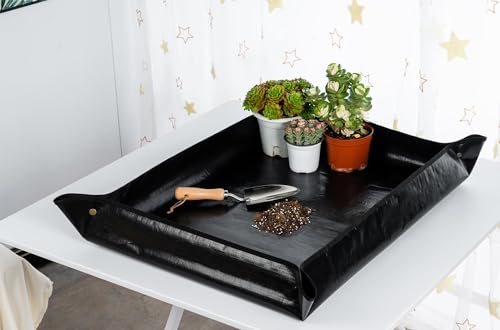 Image of 75x75 cm Gardening Mat for Plant Transplanting and Mess Control Thickened Waterproof Potting Tray Succulent Potting Mat Portable Gardening Mat Plant Gifts for Women Men 29.5x29.5 inch Black