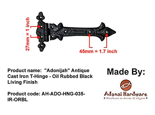 Image of Adonai Hardware Adonijah Antique Cast Iron Strap T Hinge (7.9 inch x 12 Pack, Oil Rubbed Black Living) for Barn Doors, Gates, Kitchen Cabinets, Sheds, Wooden Box, Furniture, Chest and Trunks