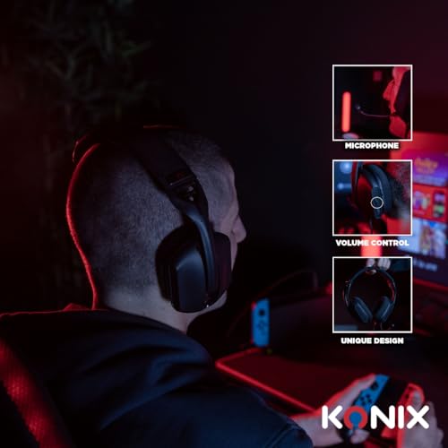 Auriculares gaming circumaurales Konix Skylite negros con micrófono para Nintendo Switch 2 3