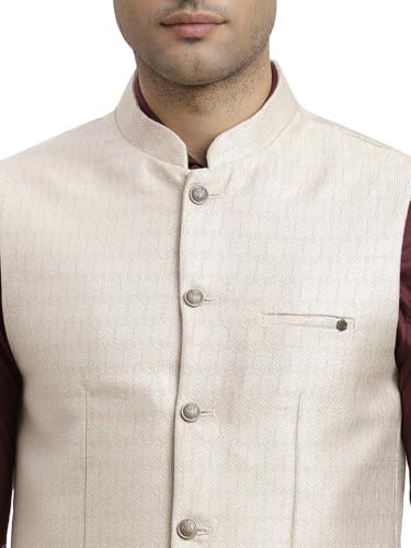 Image of Turtle Men Poly Cotton Self Design Slim Fit Grey Nehru Jacket