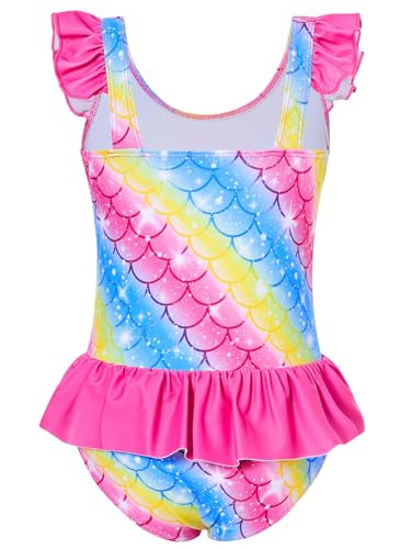 Image of Toddler Girls One Piece Ruffle Swimsuit Mermaid Bathing Suit 2-7Y | UPF 50+ quick-dry girls swimsuit,Cute flutter sleeves and ruffled hem,Mermaid Swimwear for pool,party,beach vacation.