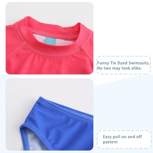 Image of Girls Long Sleeve Rash Guard Set Tie Dye Bathing Suits Two Piece Swimsuits for Kids Swim Shirts 3-16 Years
