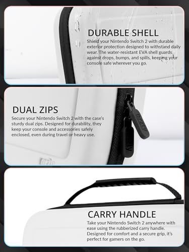 Image of Orzly Case Compatible with Switch 2 - Protective Travel Carry Case with Screen Padding, Game Card & microSD Slots, Zipped & Open Pockets for Accessories - 7.9 inch Gift Boxed