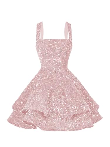 Image of vintys Teens Sequin Short Homecoming Dresses 16 Photo Shoot Tiered Cocktail Party Dress VS116