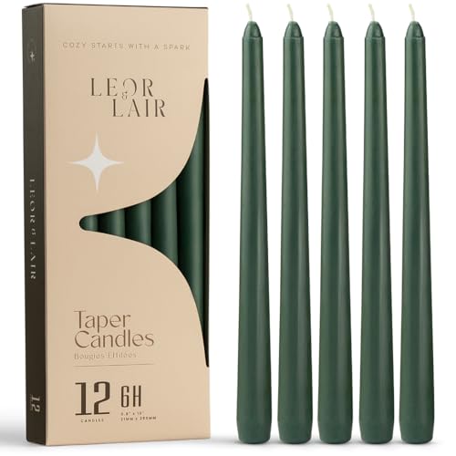Leor & Lair Green Taper Candles 12 Pack 10 Unscented Green Candles
