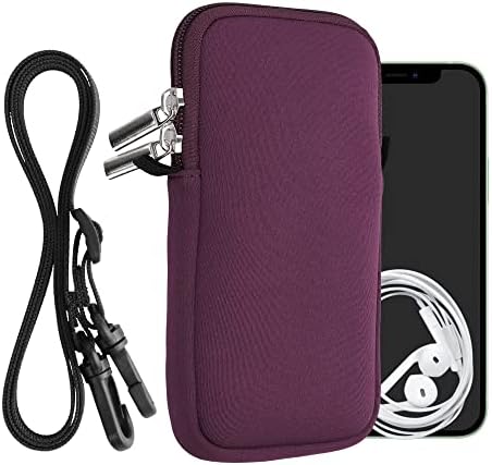 kwmobile Neoprene Phone Bag XL - 6.7/6.8" - 6.7 x 3.3 inches (17.2 x 8.4 cm) Universal Case Holder with Neck Strap and Zipper - Berry