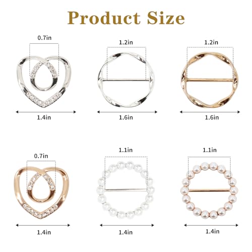 6 PCS Scarf Ring Clips for Women, T-shirt Ties Clips Silk Scarf Buckle Shirt Cinch Clip, Fashion Metal Clothes Corner Knotted Ring Slides3