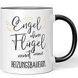 JUNIWORDS Tasse, Engel ohne Flügel nennt man Heizungsbauerin, Schwarz (5166684)