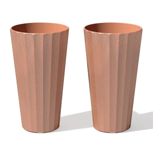 Image of Veradek Column Series Tall Planter - Tapered Outdoor Planter with Shelf