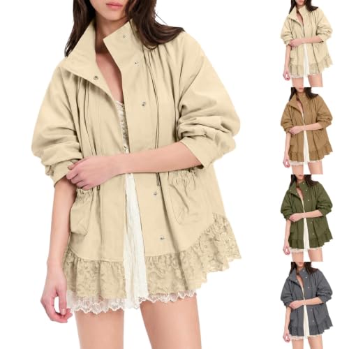 Jackets for Women Windbreaker Lace Trim Lightweight Casual Funnel Neck Coat - image 1