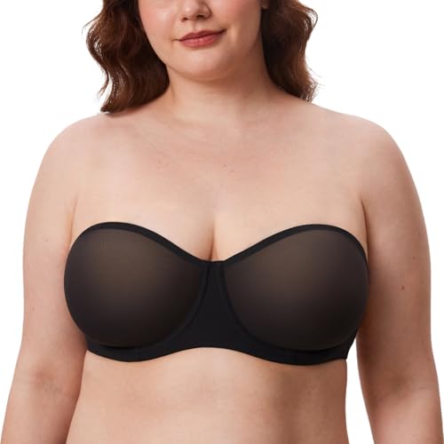 DELIMIRA Women's Cosnufy Strapless Bra Sheer Mesh Plus Size Unlined Underwire Bras2