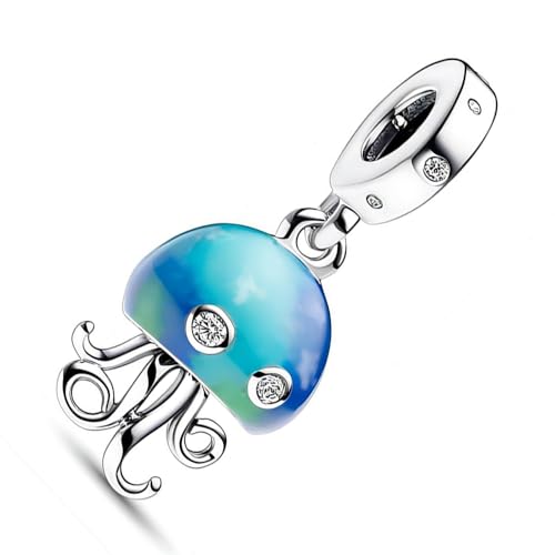 Colorful Jellyfish Dangle Charm Fit Women Bracelet Necklaces Fashion Gifts 925 Sterling Silver DIY Jewelry