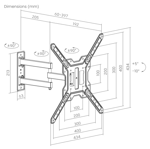 Duramex (TM) Full Motion Tilt, Swivel, Cantilever Articulating TV Mount for 23-65 Inches Flat Screen Displays with VESA 100X100, 100X200, 200X200 400X400 MM Mount Patterns Max Load 30KG / 66 LBS by Duramex - Image 7