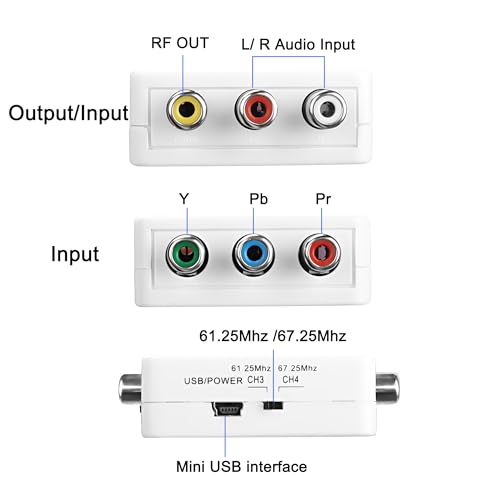 XMSJSIY RF Modulator YPbPr Analog to RF Signal Converter - Adapter, Switcher for Long Distance Single Wire Transmission - 67.25Mhz to 61.25Mhz - 1 Pcs
