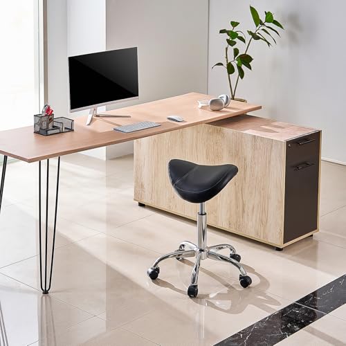 Image of VEVOR Saddle Stool with Wheels, 450 LBS Weight Capacity Ergonomic Rolling Stool, Height Adjustable Thickened PU Leather Swivel Saddle Chair for Salon, Spa, Massage, Tattoo, Clinic, Black