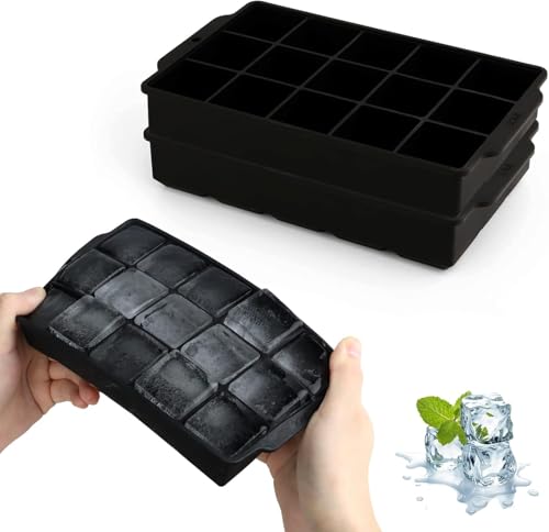 Cubiteras para Hielo con Tapa sin BPA, 15 Compartimentos Cubitera Silicona, Maquina de Hielo para Cerveza, Cócteles, Whisky, Zumo, Chocolate (Viene con Plato, Pinzas para Hielo y Cuentagotas)