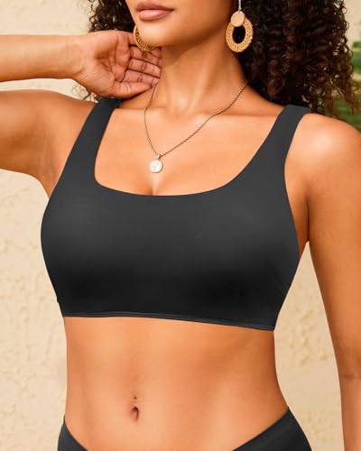 Image of Women Sport Bra Swimsuit Top - Swim Bra Bikini Top Only Scoop Neck Bathing Top 2025 Swimwear
