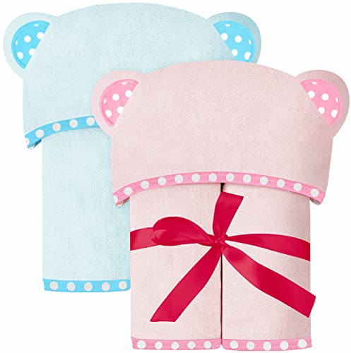 Image of ELSVIN Set of 2 Hooded Baby Towels – Pink and Blue – Luxurious, Large and Super Absorbent – 30 x 30 Inch – Soft and Suitable for Infants, Toddlers and Kids – 400 GSM