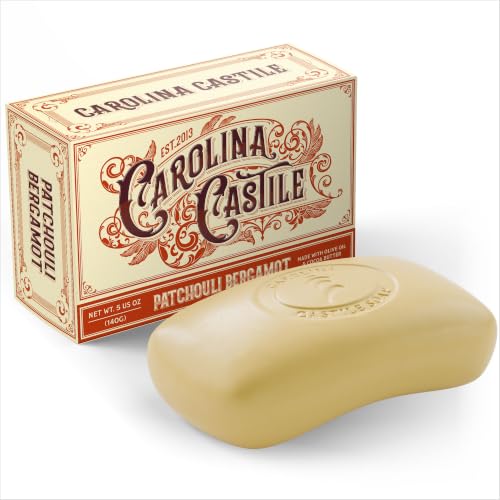 Carolina Castile Soap Patchouli Bergamot Bar Soap Triple Milled for a Smooth Silky Lather Made with Unsaponified Olive Oil & Fair-Trade Cocoa Butter for a Soft Daily Wash for Men and Women 5 oz