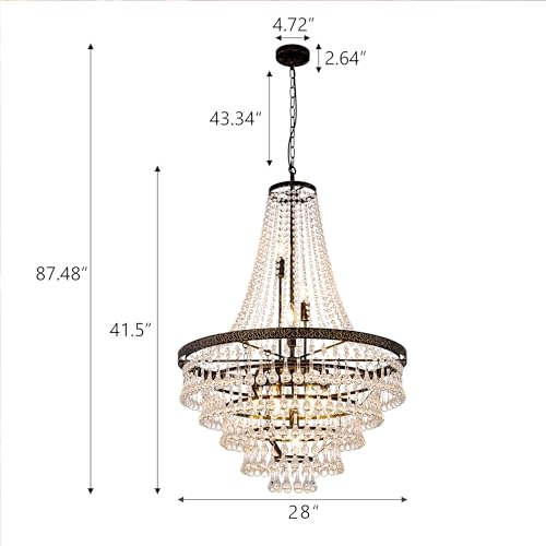 Wellmet French Empire Crystal Chandeliers, Antique Bronze Chandeliers 10 Lights, Rustic Farmhouse Chandelier High Ceiling Light Fixture for Entryway, Foyer, Dining Room, Staircase (Bronze, 28 Inches) by Wellmet - Used condition - Image 2