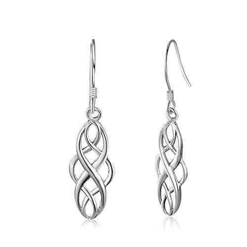 HOMEYU Vintage 925 Sterling Silver Celtic Design Oval Dangle Earrings Ear Loops for Women Girls