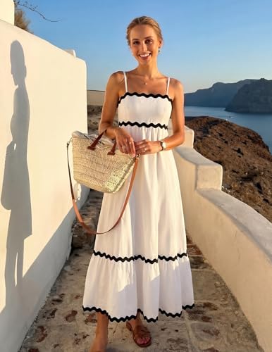 Image of ZESICA Women's 2026 Summer Spaghetti Straps Sleeveless Backless Sundress Flowy Smocked Lace Swing A Line Midi Dress