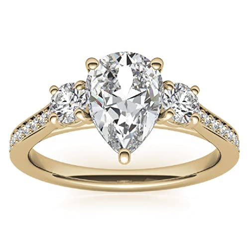 925 Silver, 10K/14K/18K Solid Gold Handmade Engagement Ring, 2 Ct Pear Cut Moissanite Solitaire Ring Diamond Wedding Ring For Women/Her, Anniversary Promise Gifts, Vvs1 Colorless (925 Silver (Yellow Gold Plated)) #TOP25