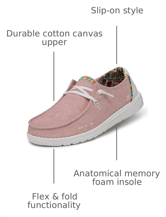Image of HEYDUDE Women's Wendy Boho Slip On Shoe, Rose Size 6 | Lightweight Casual Loafer with Memory Foam Insole