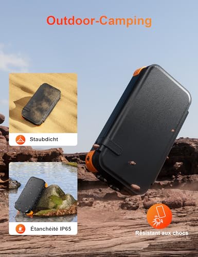 Solaire Power Bank 20000mAh, Chargeur Portable avec 4 Panneaux Solaire, 4 Câbles, Banque d'Énergie Solaire USB C avec Batterie Externe et 2 Lumières de Poche LED, pour Smartphones, Tablettes(Orange) – Image 5