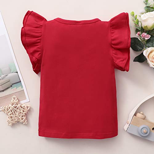 Toddler Baby Girls Ruffle Sleeve Shirt Plain Solid Sleeveless Tshirt Top Blouse Kids Casual Clothes(Red, 4-5T) #TOP2