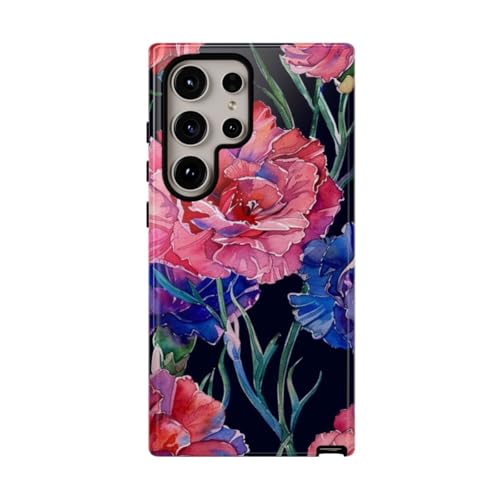 Coque rigide Galaxy S24 Ultra motif floral œillets aquarelle finition luxe brillante