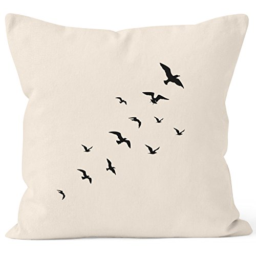 Autiga Kissenbezug Vögel Birds Fly Kissen-Hülle Deko-Kissen 40x40 Baumwolle Natur 40cm x 40cm Cover