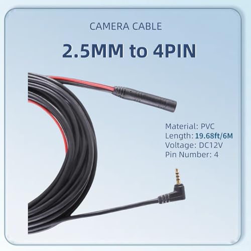 Image of Backup Camera Extension Cord Wire 2.5mm to 4 pin Dash Cam Rear View Camera Cable (19.68ft /6M Extension Cord) Backup Camera Extra Long Replacement Cable for Trucks,RV,Bus