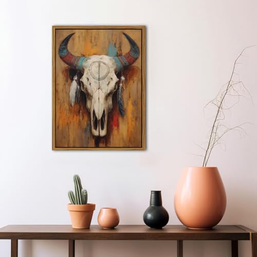 Image of AIYISU Western Cow Skull Wall Art Southwestern Bull Skull Wall Decor Rustic Farmhouse Canvas Prints Boho Longhorn Skull Pictures Western Art Wall Decor for Living Room Office Home Decoration 12x16