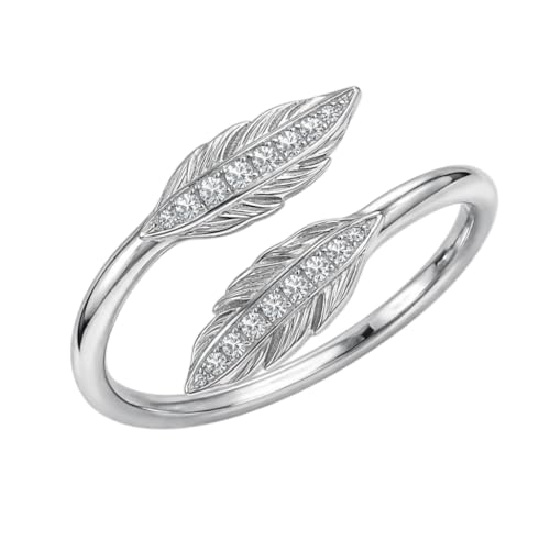 Bague plume en argent 925 rhodié et oxydes de zirconium scintillants de haute joaillerie