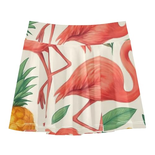 Girls Skorts Athletic Shorts Tropical Flamingos Pineapples Beige Skirts with Shorts Casual Pleated 3t