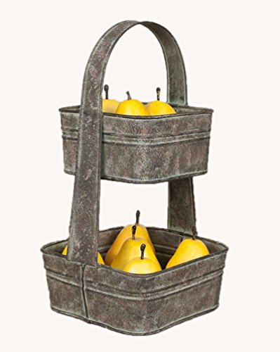 CTW Home Collection 810278 Two Tier Square Tote Fruit Bowl Kitchen Supplies, 7.5" x 7.5" x 13.5", Gray