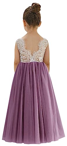 Image of 2Bunnies Girl Peony Lace Back A-Line Straight Tutu Tulle Party Flower Girl Dress