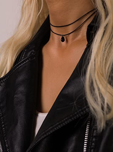 Sacina Goth Boho Hippie Dainty Double Layered Black Choker Necklace, Teardrop Glass Necklace, Halloween Christmas New Year Gift For Women #TOP2