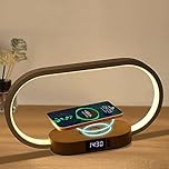 Anyuainiya Bedside Table Lamp with Wireless Charger, Touch Control LED Night Light with Clock & USB Charging Port, 5 Color Modes Dimmable Table Lamp Wooden Small Modern Nightstand Lamp Desk Lamp Gift