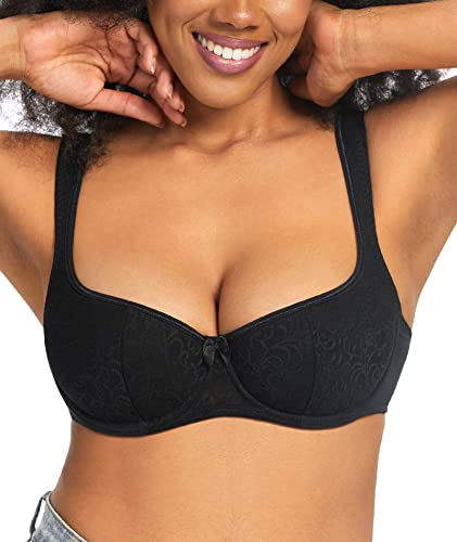 Haci Women's Sexy Balconette Bra Demi Half Cup Push Up Lightly Padded Shelf Underwire Low Cut Bras(Black,40Dd) #TOP3