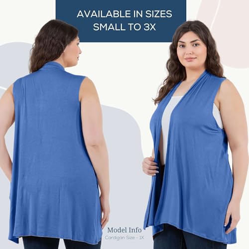 Image of Azules Sleeveless Long Cardigan for Women with Pockets - Lightweight Open Front, Flowy Dressy Layer for Work or Casual Wear