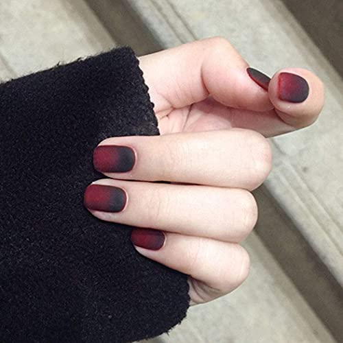 Casdre Matte Fake Nails Red Short Square Press On Nails Full Cover False Nails for Women and Girls(Pack of 24)