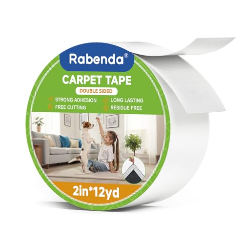 Rabenda Double Sided Carpet Tape - 2 Inch x 12 Yards Removable Rug Tape for Hardwood Floors, Tile &...