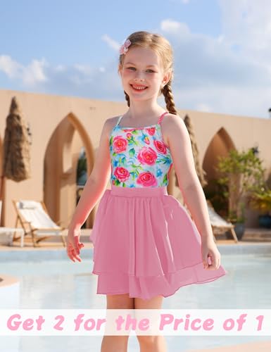 Image of Girls Swimsuit One Piece Bathing Suit Sleeveless Swimwear Matching Skirts for Toddler Kids Swim Surfing
