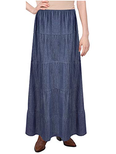 Baby'O Women's Ankle Length Tiered Long Denim Prairie Skirt3