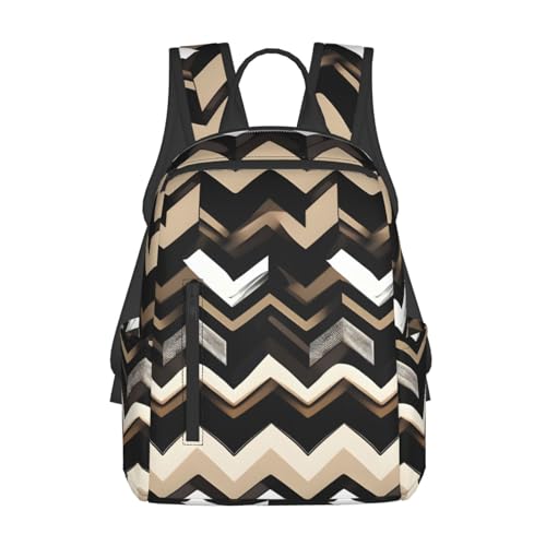 Sac à dos léger zigzag noir blanc brun clair pour femme et homme urbain